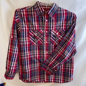 English Laundry Kids Plaid Button Up Western Cowboy 3/4 Roll Tab Sleeve Sz 16